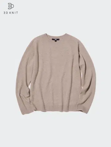 유니클로 3D 캐시미어 크루넥 스웨터 Woman M 베이지
