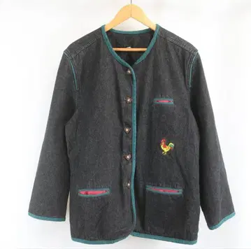 새상품급 데님 닭 자수 파이핑 노카라 티롤리안 자켓