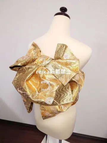 투피스 제작 오비 후리소데 성인식 순수 실크 금 계열 나비 학 패턴