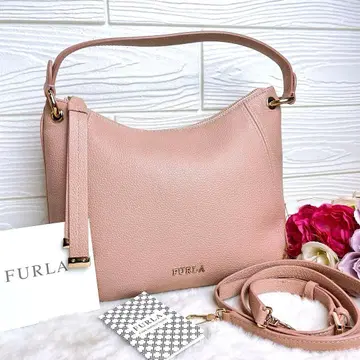 컨디션 최상 FURLA 훌라 2way 숄더백 가죽 주름 가죽 핑크