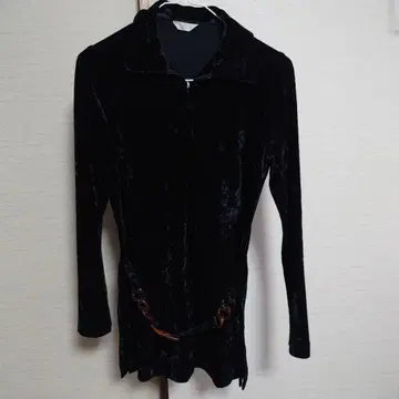 미사용 택 포함 블랙 벨벳 긴팔 셔츠 허리 벨트 포함 M 사이즈