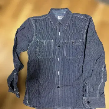 FLATHEAD 데님 긴팔 셔츠 네이비 스트라이프