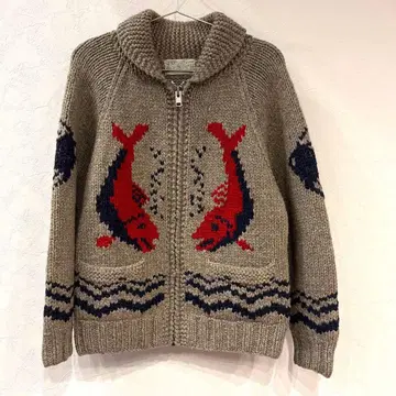 Country Song 물고기 패턴 카우친 스웨터 니트 빈티지 그레이