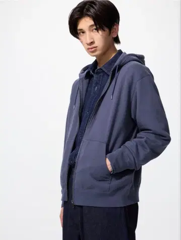 UNIQLO 맨투맨 풀 집업 후드티 블루 S