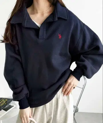 GeeRA 별주 U.S.POLO ASSN. 카라 부착 오버 사이즈 맨투맨