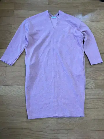 핑크 V넥 7부 소매 원피스 살몬 핑크