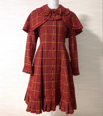 빅토리아 메이든 체크 무늬 케이프 코트