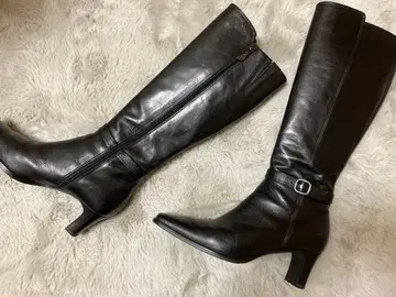 블랙 가죽 롱 부츠