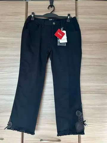 PINK HOUSE 핑크하우스 레이스 플라워 자수 팬츠 L 블랙 바지