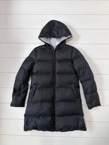 theory 후드 부착 롱 기장 블랙 다운 자켓