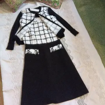 체크 무늬 프린지 장식 앙상블 L