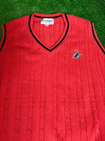 잭 버니!! 빨간색 케이블 짜임 V넥 베스트 사이즈 2