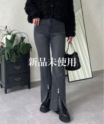 prose verse 스트레치 슬릿 밑단 펄 플레어 데님 팬츠