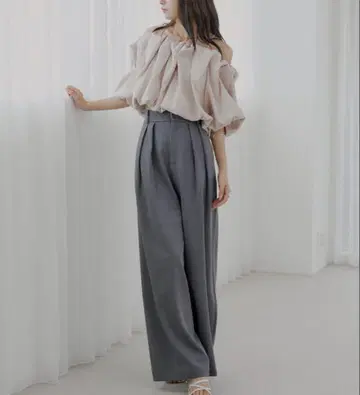 오프숄더 핑크 개더 벌룬 오프숄더 블라우스