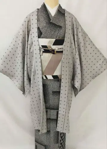 미사용 새상품 순수 실크 이중 기모노 시력 검사 패턴 긴 겉옷