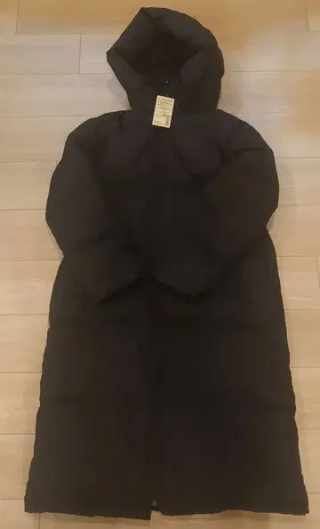 [ 미사용 새상품 ] 무인양품 후드 부착 다운 롱 코트 블랙