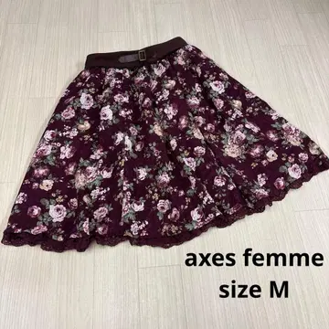 axes femme 보르도 꽃무늬 플레어 스커트 벨트 포함 레이스