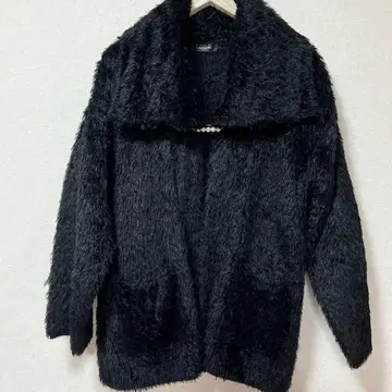 잉게보그 퍼풍 블랙 가디건 미사용 펄 클립 양쪽 포켓 부착