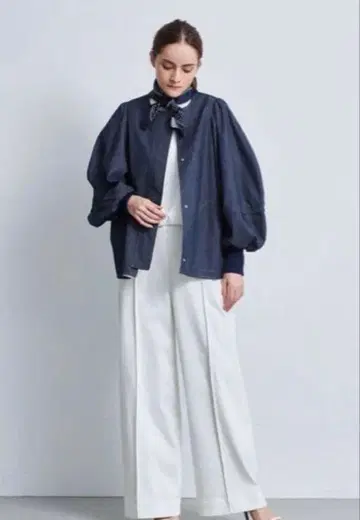 요리 벌룬 데님 블루종 재킷