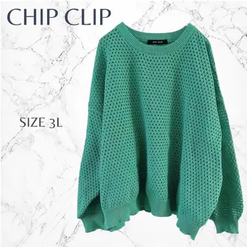 칩 클립 빅 사이즈 포인트 컬러 상쾌함 내추럴 시스루 니트 3L