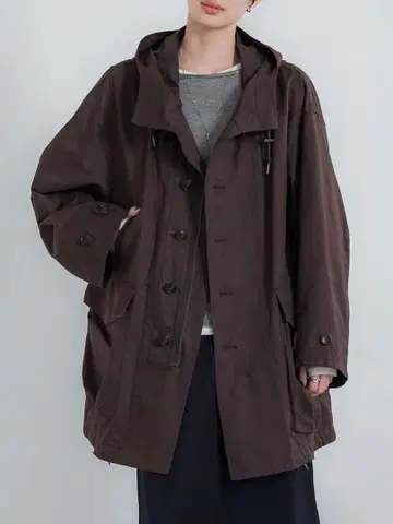 crewre 크루레 피치 스킨 모즈 코트 다크 브라운