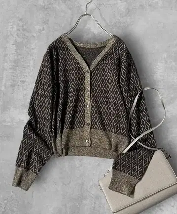 새상품급 AMERI 2WAY GLITTER JACQUARD 가디건