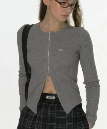 [ crank ] RIBBED ZIPPER CARDIGAN 그레이