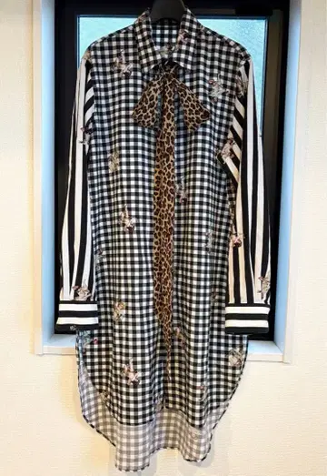 h.t.maniac 앙드엘르 체크 무늬 스트라이프 긴팔 셔츠 원피스