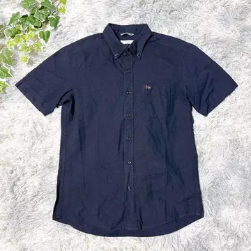 a.v.v S 코튼 혼방 반팔 버튼 다운 셔츠 네이비