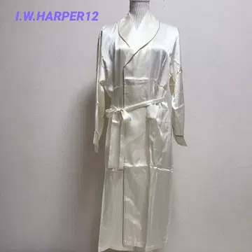 미사용 가운 실크 100% 포켓 리본 크림색