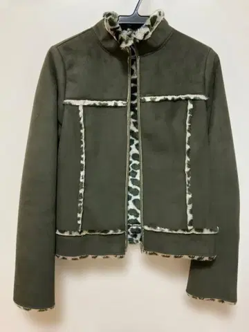 카키 페이크 스웨이드 OZOC 자켓 38 안감 레오파드 퍼