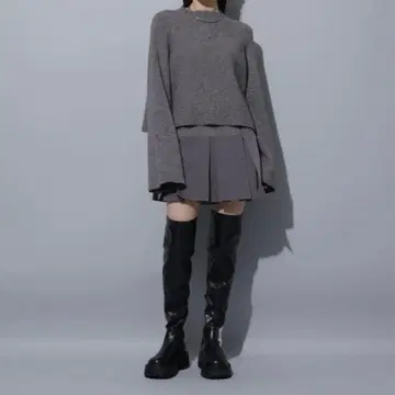 리랜드트루 크롭 니트 턱 미니 스커트 SET 그레이