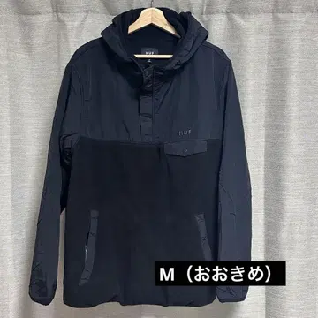 HUF 플리스 나일론 절개 아노락 후디 후드티 블랙