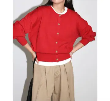 앤도미 크루넥 긴팔 니트 가디건 레드