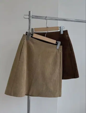 스웨이드 미니 스커트 브라운