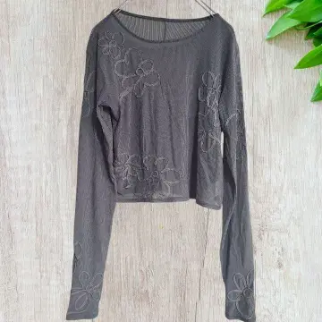 kastane 꽃무늬 코드 자수 그레이 긴팔 상의 F 사이즈