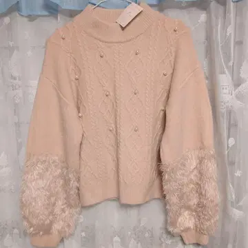 MAJESTIC LEGON 택 포함 펄 장식 퍼 니트 스웨터