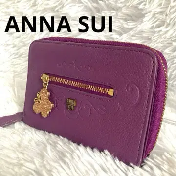 ANNA SUI 나비 퍼플 이단 접이식 지갑 라운드 지퍼