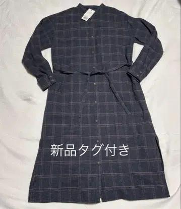 택 포함 새상품 ungrid 노카라 체크 셔츠 원피스 F