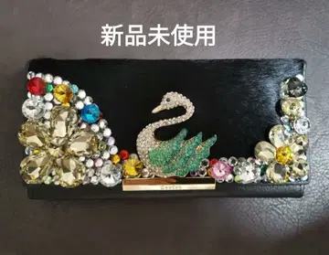 (새상품) 귀여운 백조 모티브 비쥬 장지갑 가죽 블랙