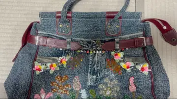 데님 꽃무늬 자수 토트백