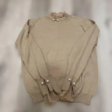 핑크 베이지 프릴 넥 니트