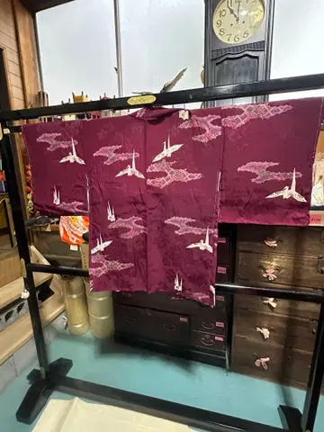 보라색 학과 구름 무늬 앤티크 겉옷 기장 75cm 화장 62cm