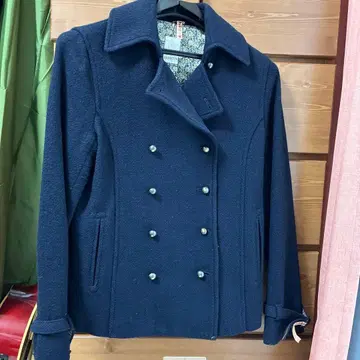 울 더블 브레스트 자켓 네이비