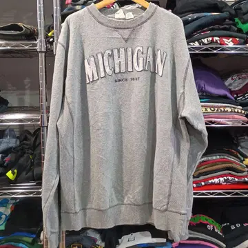 USA 구제 의류 미시건 와펜 자수 로고 맨투맨