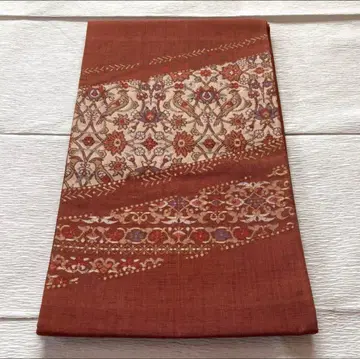 후쿠로 오비 순수 실크 츠무기 캐주얼 오비 새 무늬 사라사 금채 오리엔탈