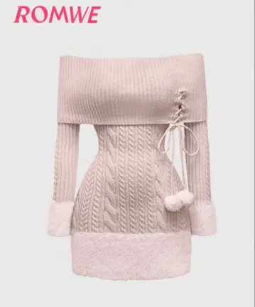 핑크 오프숄더 니트 원피스 SHEIN