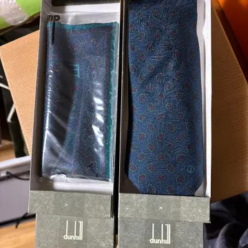 dunhill 페이즐리 무늬 넥타이, 포켓 치프 세트 미사용
