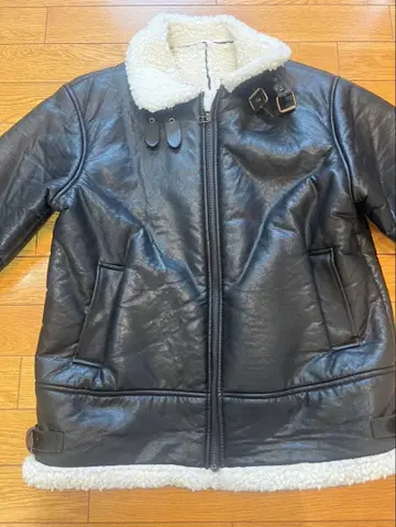 보아 부착 페이크 가죽 자켓 무스탕풍 아우터 블랙 노브랜드 M 상당