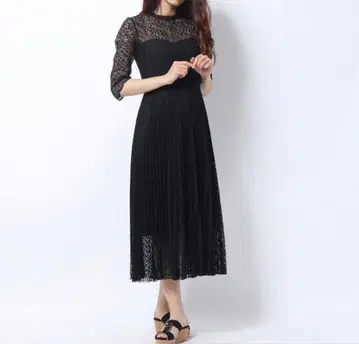 FRAY I.D 레이스 플리츠 드레스 블랙